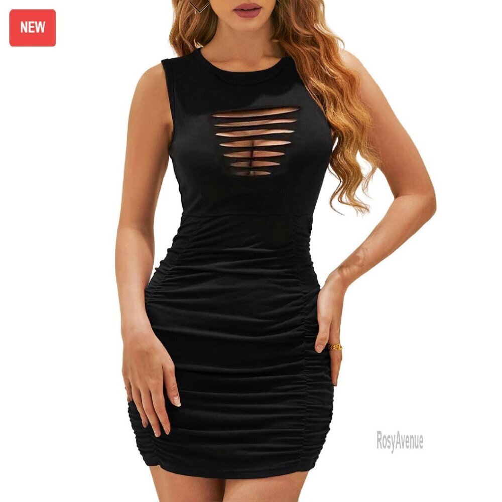 Bodycon Mini Dress Sleeveless Ruched Cutout Party Club Night Out